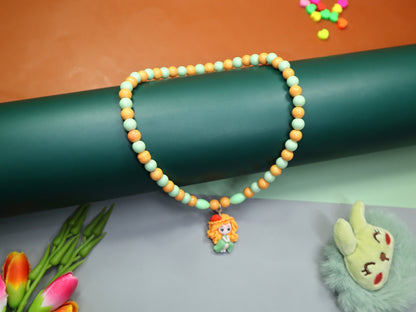 Kamule Green & Orange Beaded Doll Necklace