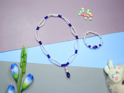 Kamule Blue & White Pendent Necklace and Bracelet