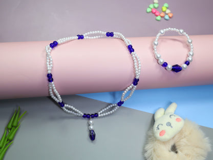 Kamule Blue & White Pendent Necklace and Bracelet