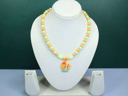 Kamule Green & Orange Beaded Doll Necklace