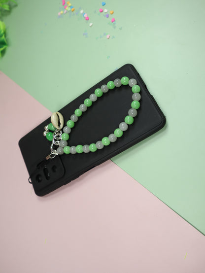 Kamule Green & Grey Beaded Phone Charm