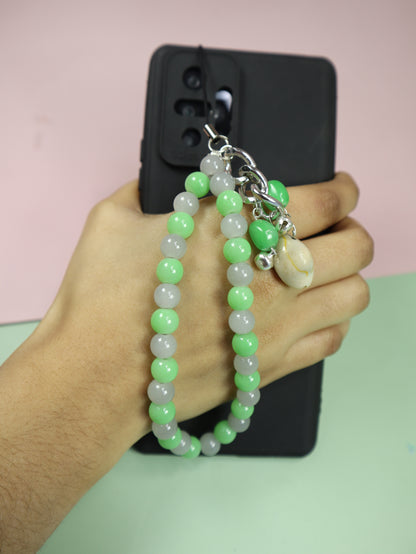 Kamule Green & Grey Beaded Phone Charm