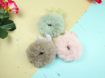 Kamule Fluffy Band and Scrunchies with Cute Face Bunny - Set of 3- Pink,Green,Gray