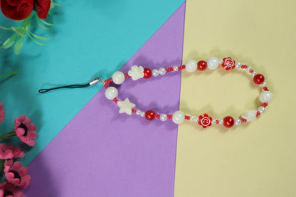 Pretty Red & White Beaded Smiley Phone Charm