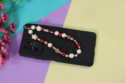 Pretty Red & White Beaded Smiley Phone Charm