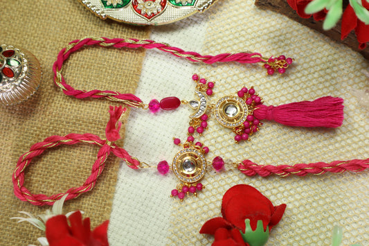 Kamule Royal Pink Kundan Rakhi Pack of 2- Rani Pink