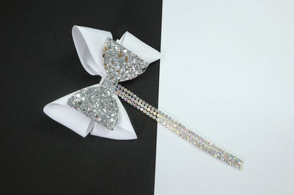 Stone Strings Embellished Detailed Bow Clip - White & Silver