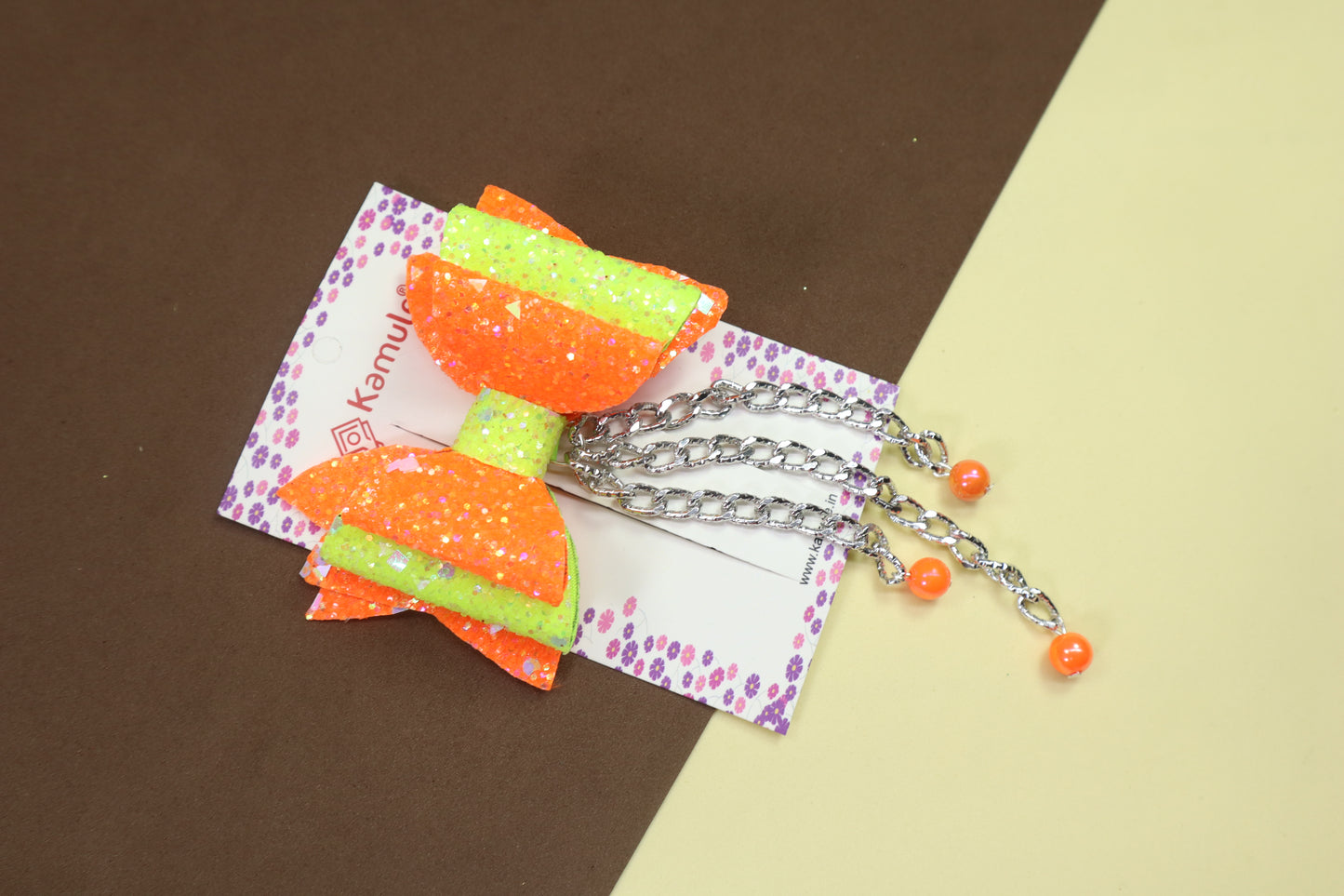 Kamule Glitter Embellished Alligator Hair Clip- Lime Green & Orange Neon