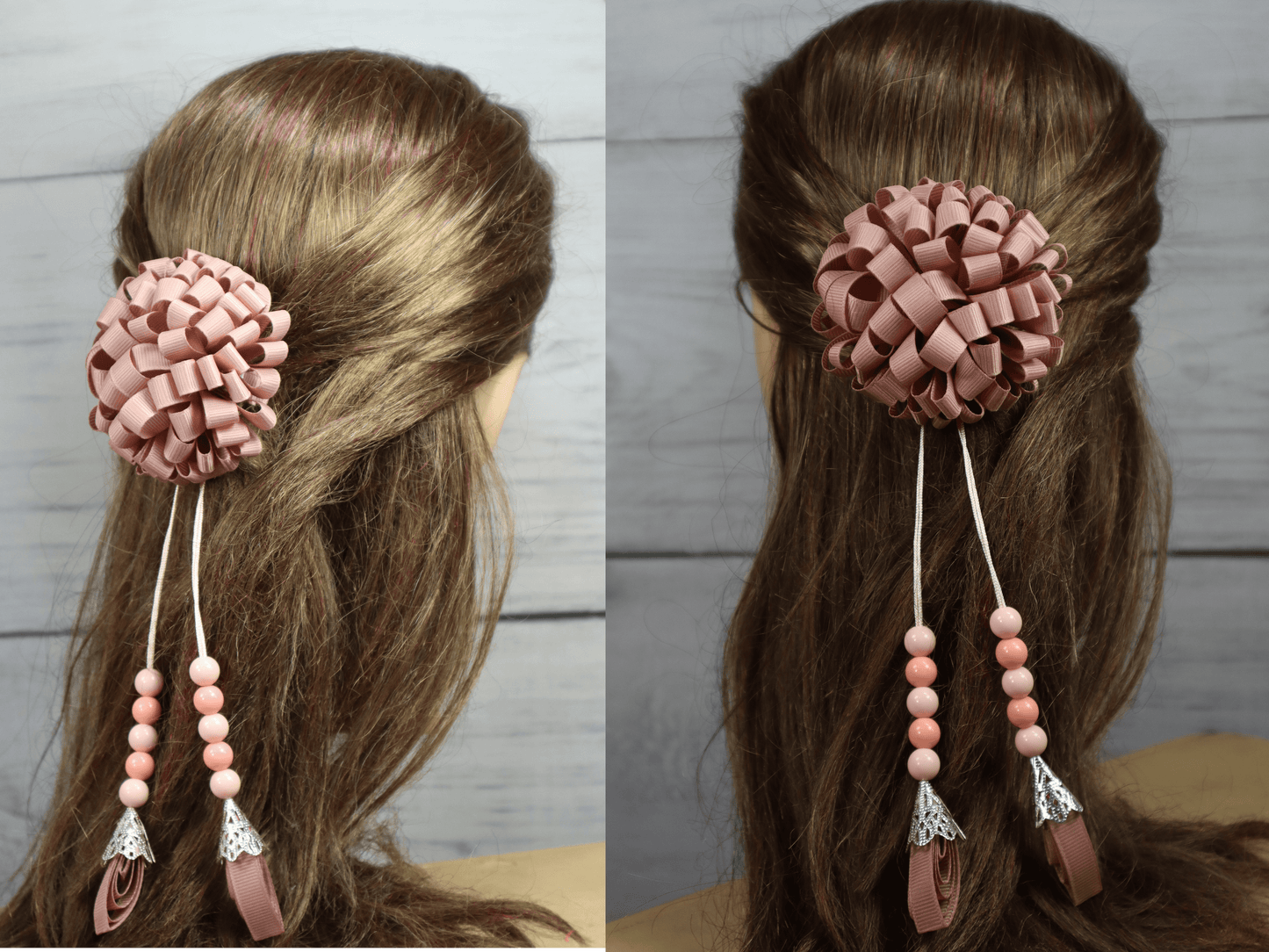 Kamule Lurex Layered Beaded Bow Detailed Hair Clip - Dusty Rose