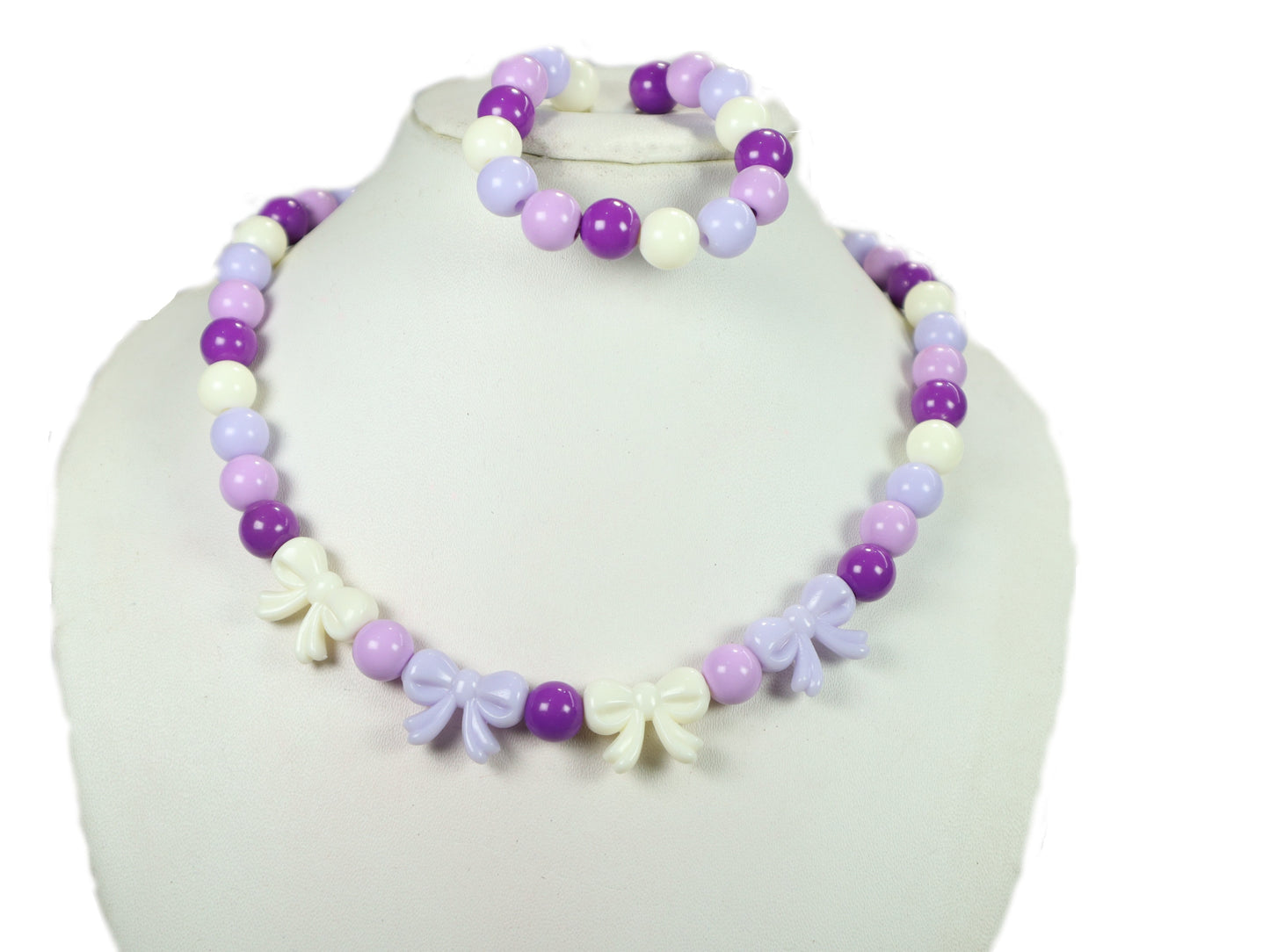 Kamule Royal Bow Beaded Necklace set of 2-Light Purple ,Dark Purple & White