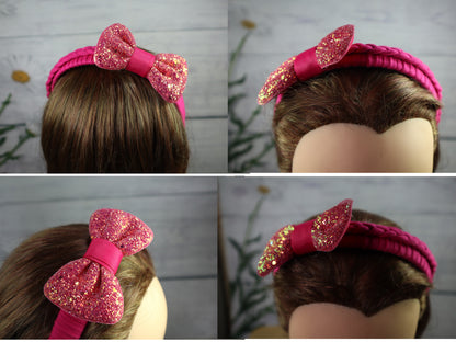 Kamule Glitzy Dark Pink Bow Hairband pack of 1-Dark Pink