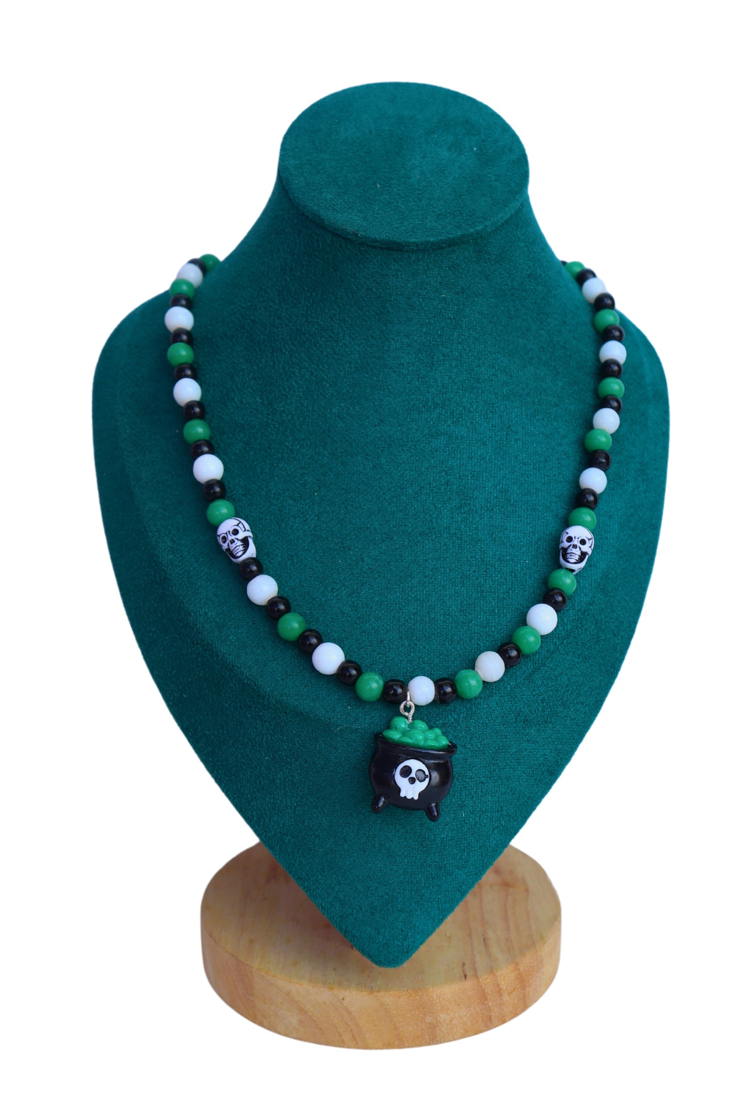 Kamule Halloween Monster-Themed Necklace with Bead Embellishments - Green, White, Black