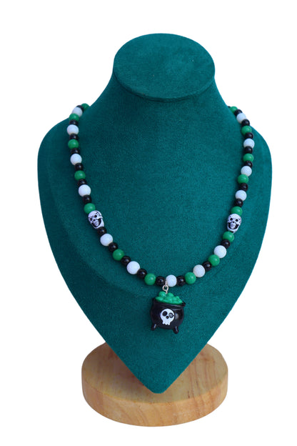 Kamule Halloween Monster-Themed Necklace with Bead Embellishments - Green, White, Black