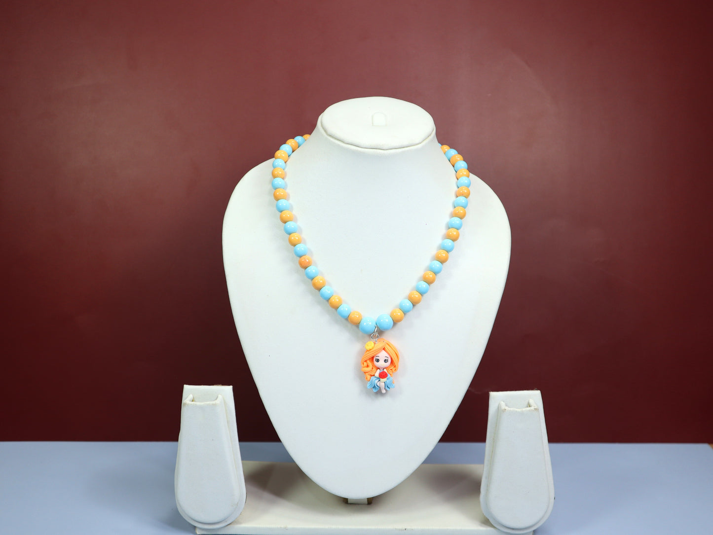 Kamule Blue & Orange Beaded Doll Necklace