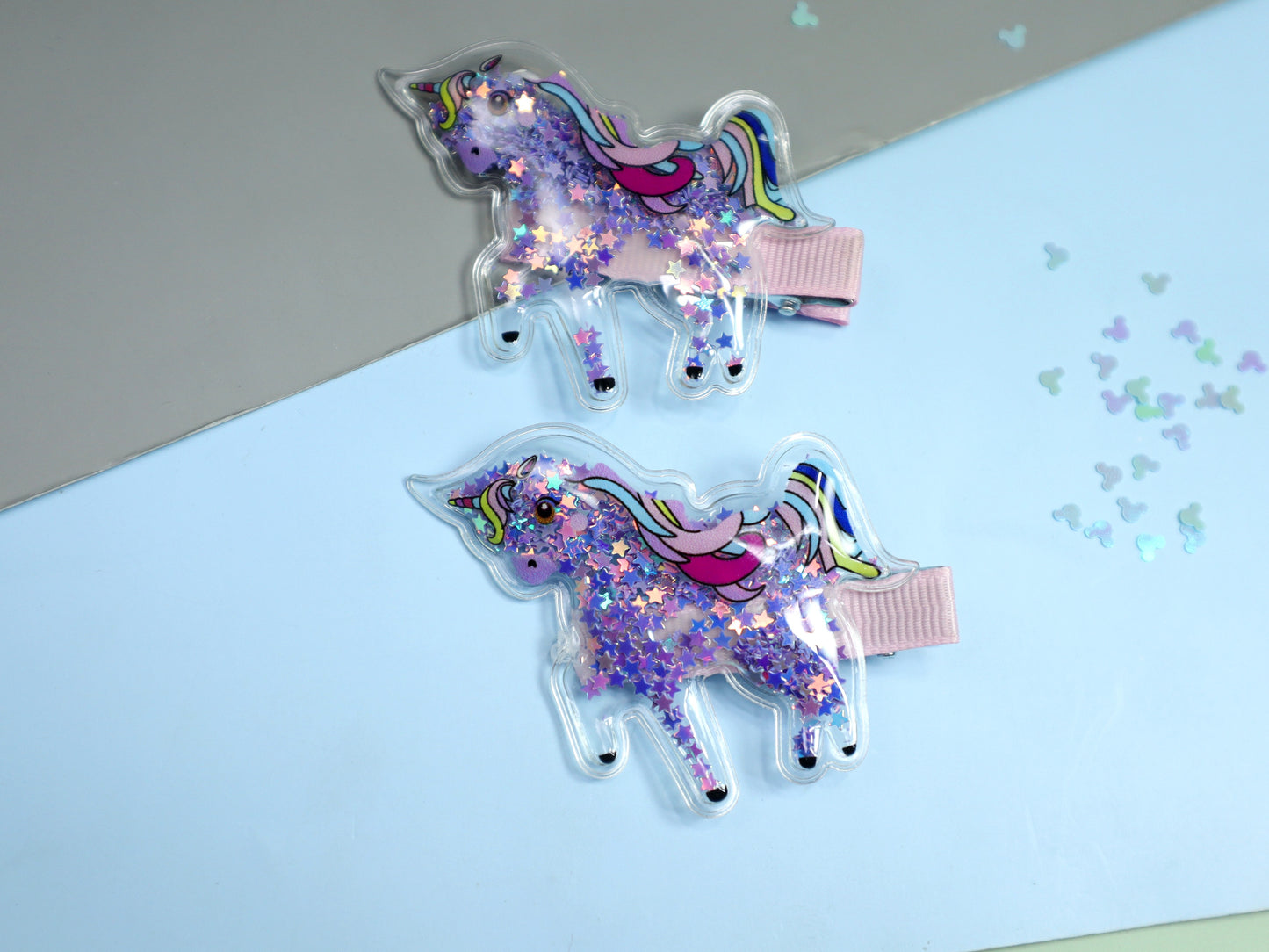 Kamule Unicorn and Mix Character Detailed Clip and Rubber Band Set of 4- Purple