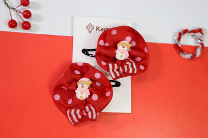 Kamule Christmas Theme Snow Man Polka dots Tic Tak Clip Set of 2-Red