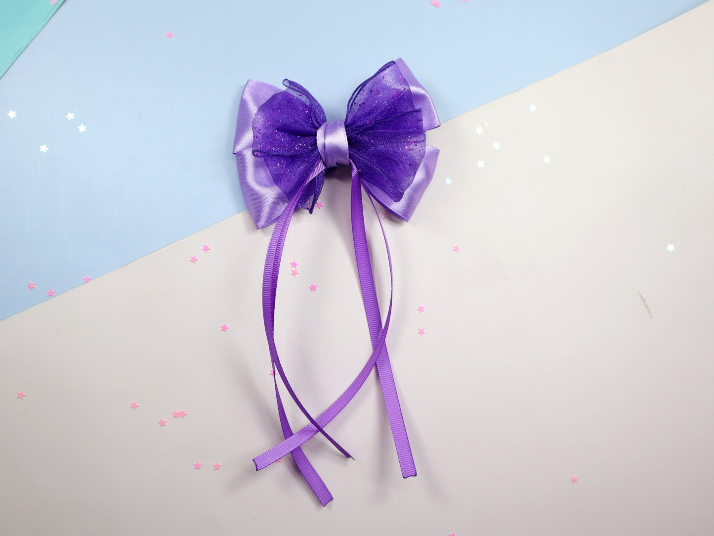 Kamule Net and Satin Layered Satin Detailed Bow - Pack of 1 - Purple