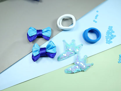 Kamule Bow and Crown Clip set of 8- Sky Blue