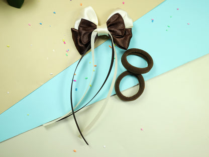 Kamule Chocolate Brown Detailed Clip and Rubber Band Set of 3