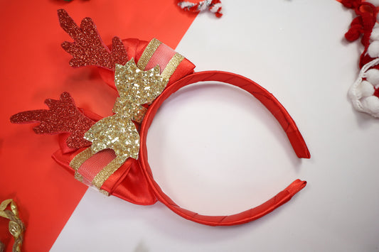 Kamule Christmas Theme Reindeer Bow Hairband - Red