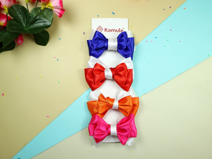 Kamule Multi Layered Satin Detailed Bows -Set of 4- Blue, Red , Orange , Dark Pink