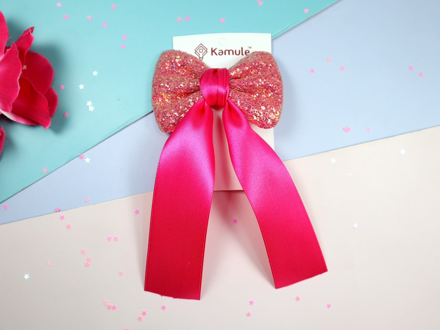 Kamule Dark Pink Glittery Detailed Tie Bow-Pack of 1 - Dark Pink