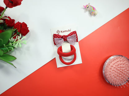 Kamule New Year Theme Bow Hair & Clip with Rubber Band Set of 5 - Red & white