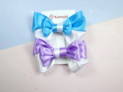 Kamule Layered Bow Detailed Hair Clip- Purple and Sky Blue-set of 2