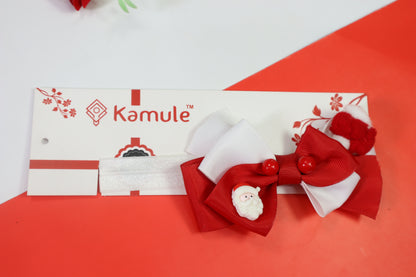 Kamule Christmas Theme Detailed Santa Face Charm Delectated Headband - White and Red