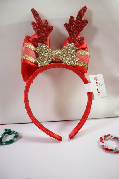 Kamule Christmas Theme Reindeer Bow Hairband - Red