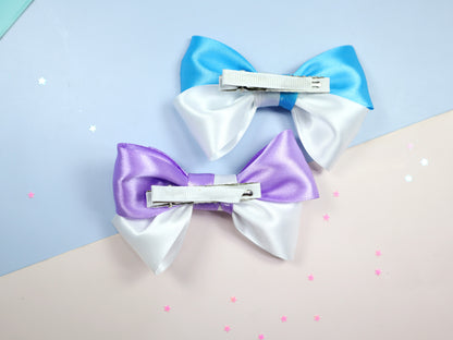 Kamule Layered Bow Detailed Hair Clip- Purple and Sky Blue-set of 2