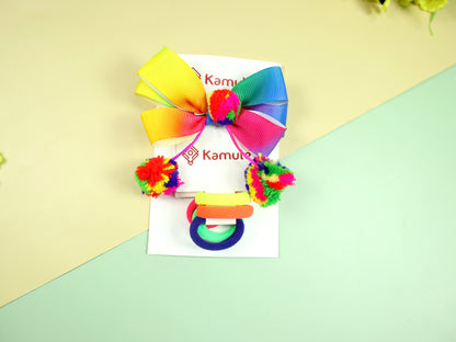 Kamule Multi Layered Grosgrain Detailed Bow -set of 6 Yellow, Blue, Dark Pink, Green