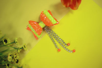 Kamule Glitter Embellished Alligator Hair Clip- Lime Green & Orange Neon