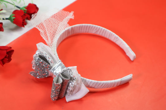 Kamule Christmas Theme Princess Glittery Netted Hairband - White and Silver