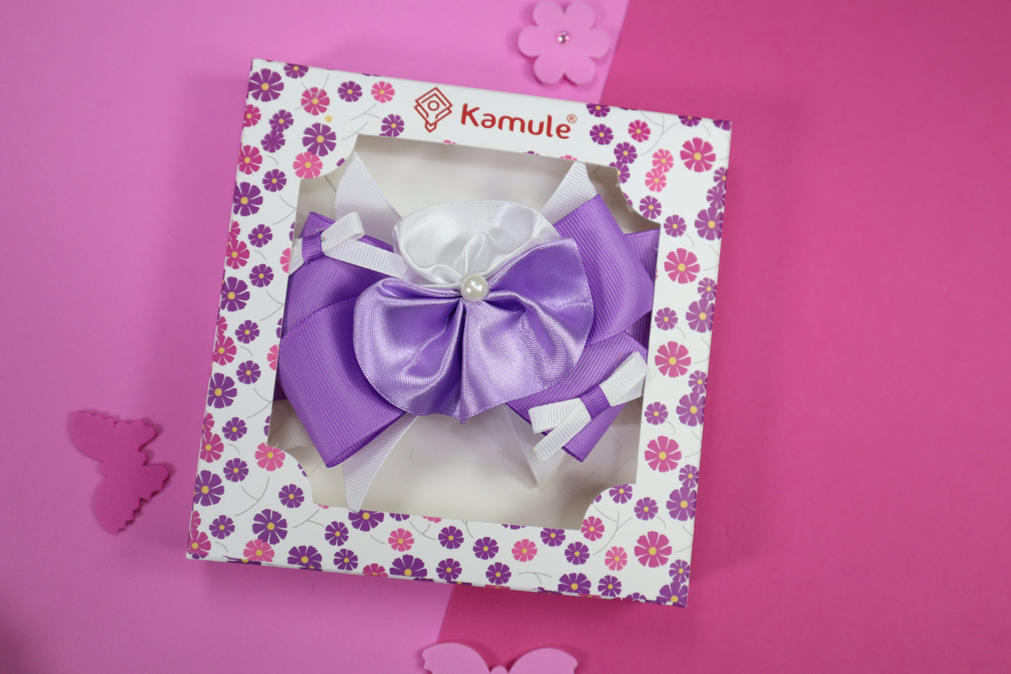 Kamule Satin Detailed Bow Alligator Clip Pack of 1-White and Purple