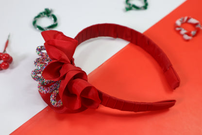 Kamule Christmas Theme Detailed Crown Hairband- Red