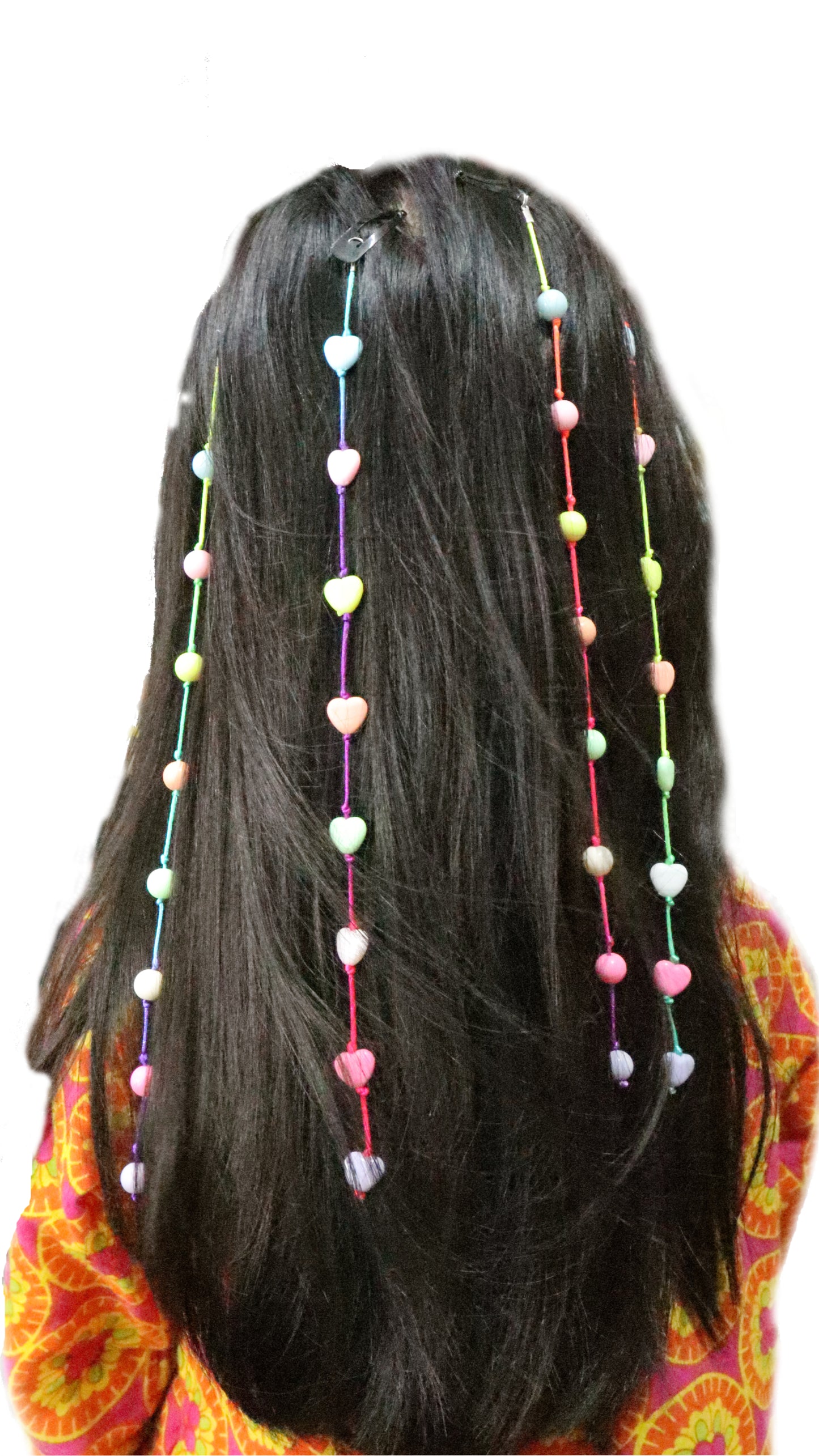 Kamule multi beaded hair wrap strings with knotted heart and beads pin set of - 4 - Multicolour