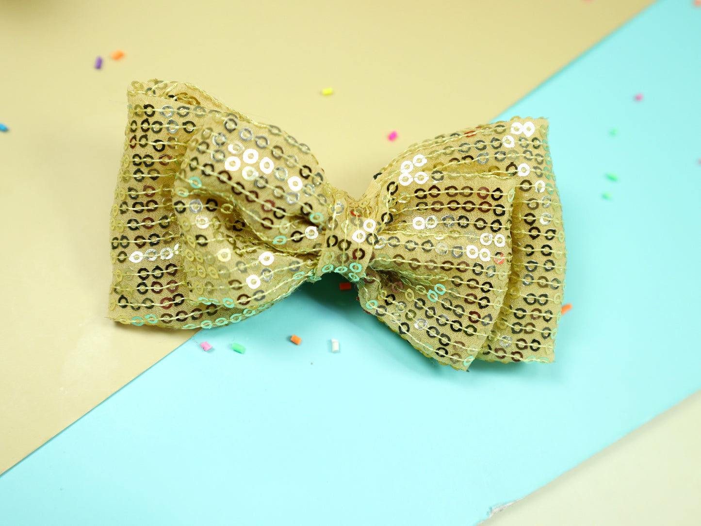 Kamule Sparkly Sequin Fabric Detailed Bow Set of 2 - White and Golden