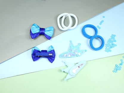 Kamule Bow and Crown Clip set of 8- Sky Blue