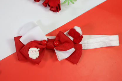 Kamule Christmas Theme Detailed Santa Face Charm Delectated Headband - White and Red