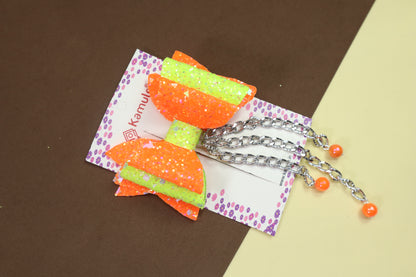 Kamule Glitter Embellished Alligator Hair Clip- Lime Green & Orange Neon