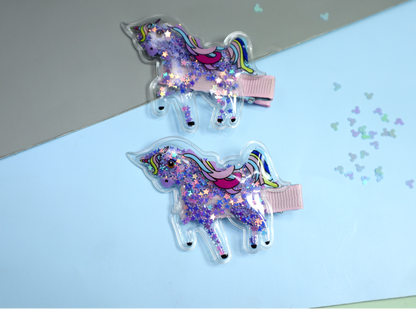 Kamule Unicorn and Watermelon Detailed Clip and Rubber Band Set of 4- Purple