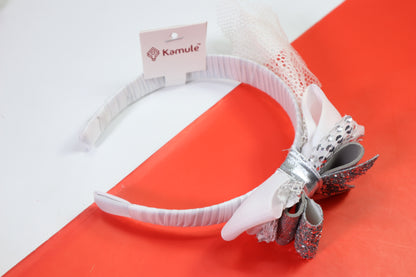 Kamule Christmas Theme Princess Glittery Netted Hairband - White and Silver