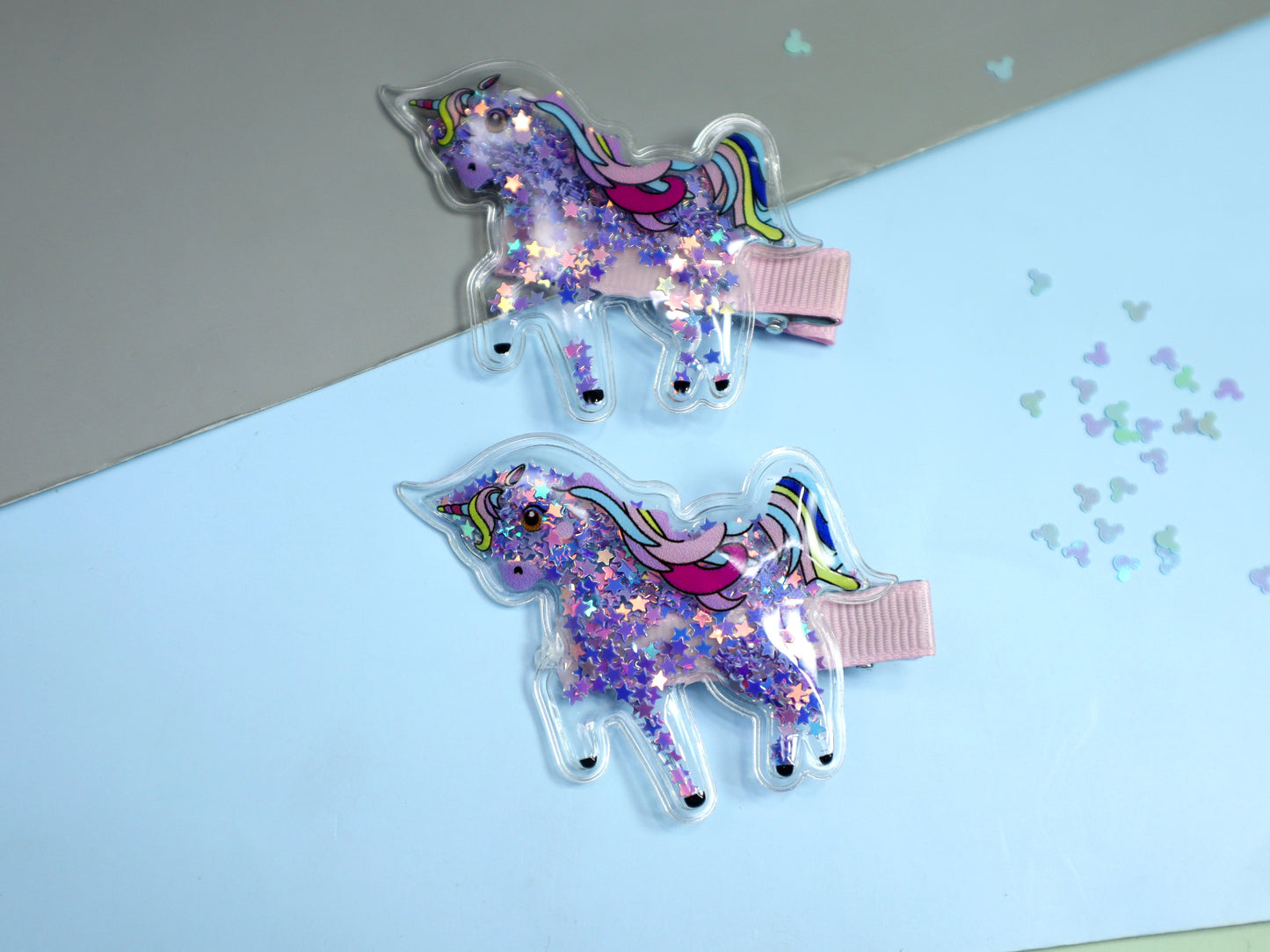 Kamule Unicorn and Watermelon Detailed Clip and Rubber band Set of 4- Purple