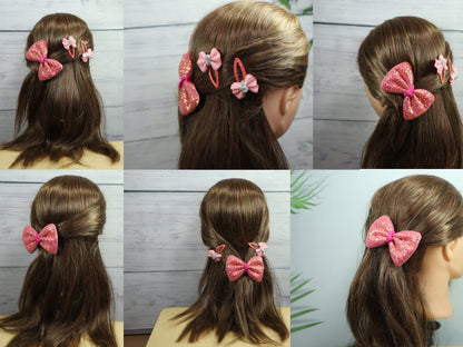 Kamule Party Theme Bow Hair & Clip Rubber Band set of 3- Pink