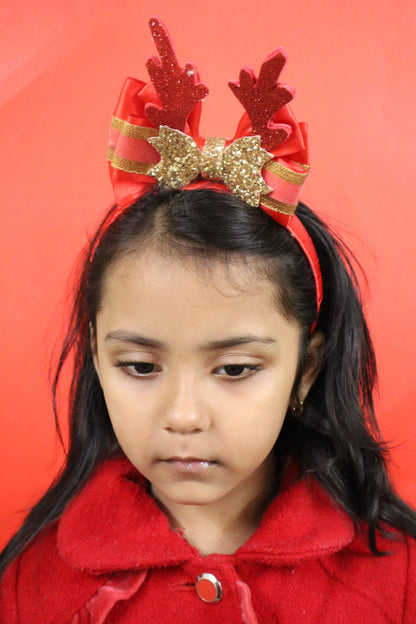 Kamule Christmas Theme Reindeer Bow Hairband - Red