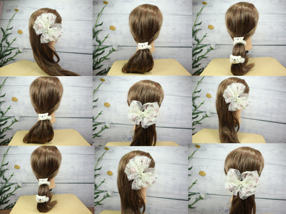 Kamule Christmas Theme Hair Bow- Cream