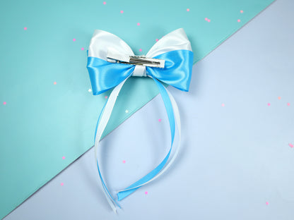 Kamule Layered Satin Bow Detailed Hair Clip -Pack of 1- Sky Blue