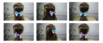 Kamule Layered Bow Detailed Hair Clip- Purple and Sky Blue-set of 2