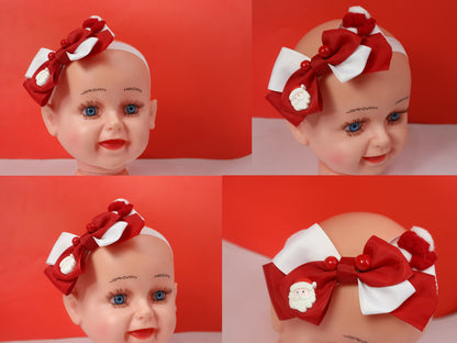 Kamule Christmas Theme Detailed Santa Face Charm Delectated Headband - White and Red